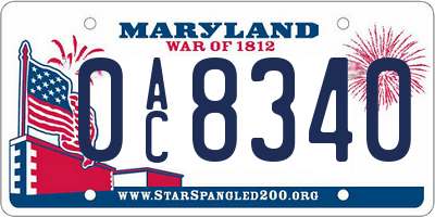 MD license plate 0AC8340