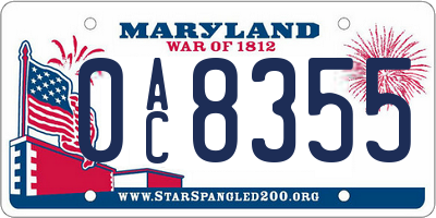 MD license plate 0AC8355