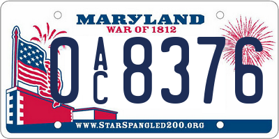MD license plate 0AC8376
