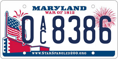 MD license plate 0AC8386