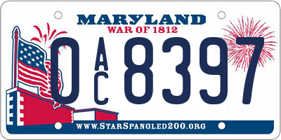 MD license plate 0AC8397