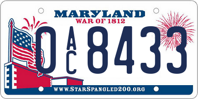 MD license plate 0AC8433