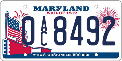 MD license plate 0AC8492