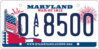 MD license plate 0AC8500