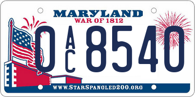 MD license plate 0AC8540