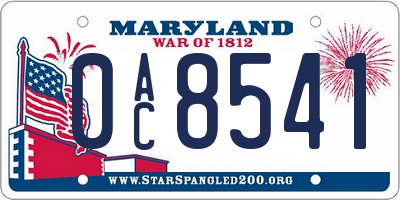 MD license plate 0AC8541
