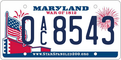 MD license plate 0AC8543