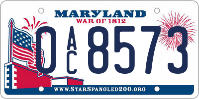 MD license plate 0AC8573