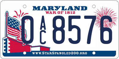 MD license plate 0AC8576