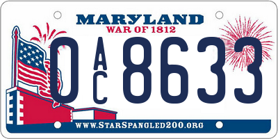 MD license plate 0AC8633