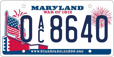 MD license plate 0AC8640