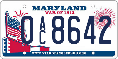 MD license plate 0AC8642