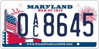 MD license plate 0AC8645