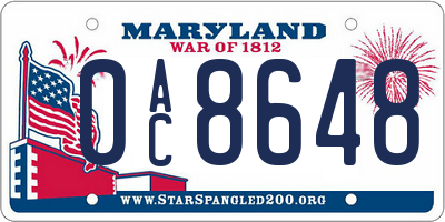 MD license plate 0AC8648