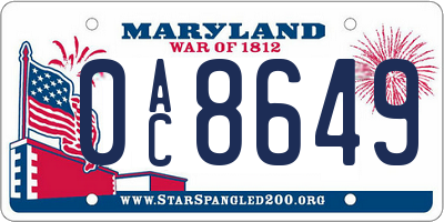 MD license plate 0AC8649