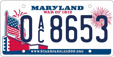 MD license plate 0AC8653