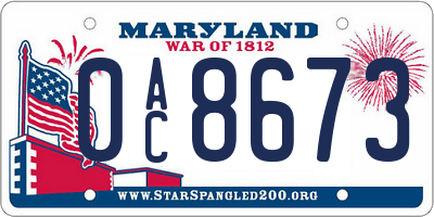 MD license plate 0AC8673