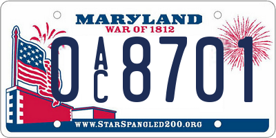 MD license plate 0AC8701