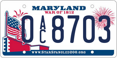 MD license plate 0AC8703