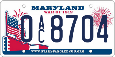 MD license plate 0AC8704