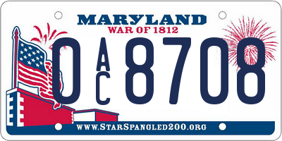 MD license plate 0AC8708