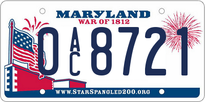 MD license plate 0AC8721
