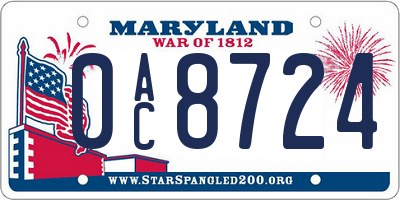 MD license plate 0AC8724