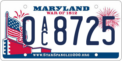 MD license plate 0AC8725