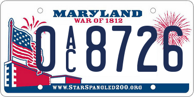 MD license plate 0AC8726