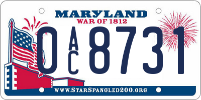 MD license plate 0AC8731