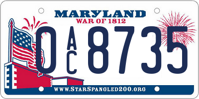 MD license plate 0AC8735