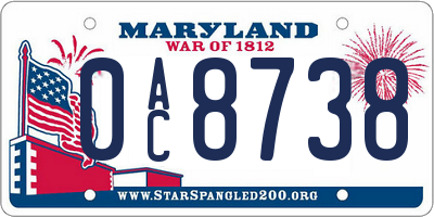 MD license plate 0AC8738