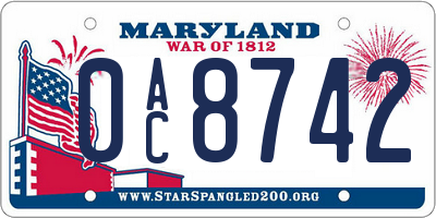 MD license plate 0AC8742