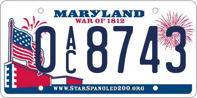 MD license plate 0AC8743