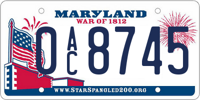 MD license plate 0AC8745