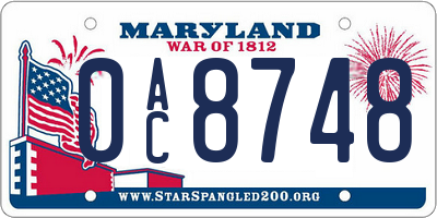 MD license plate 0AC8748