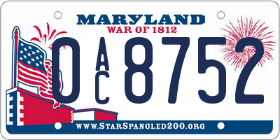 MD license plate 0AC8752
