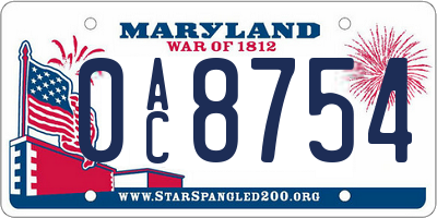 MD license plate 0AC8754