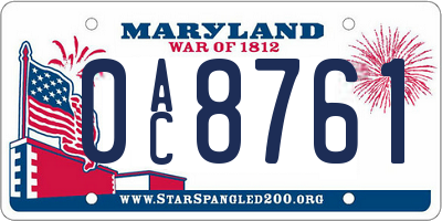 MD license plate 0AC8761
