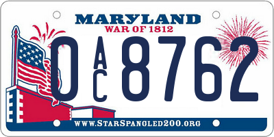 MD license plate 0AC8762