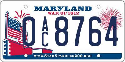 MD license plate 0AC8764