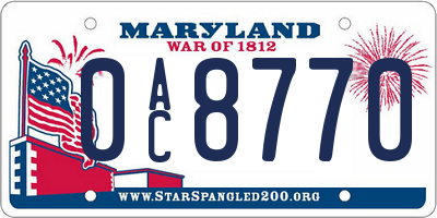 MD license plate 0AC8770
