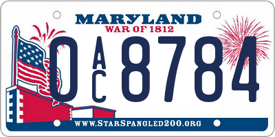 MD license plate 0AC8784