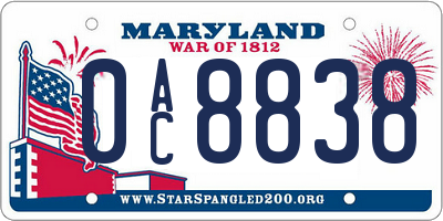 MD license plate 0AC8838