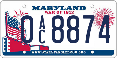 MD license plate 0AC8874