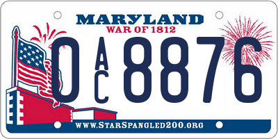 MD license plate 0AC8876
