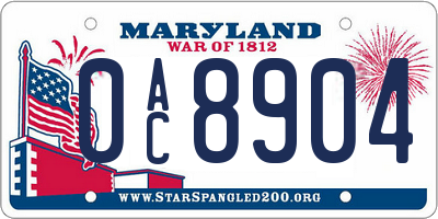 MD license plate 0AC8904