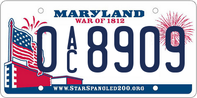 MD license plate 0AC8909