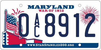 MD license plate 0AC8912