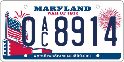 MD license plate 0AC8914